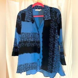 Habitat A-Line‎ Blue and Black Abstract Design Button up Tunic Top Lagenlook
